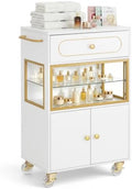 BarberPub Salon Trolley Cart with Drawer & Lockable Wheels 2077(White) by BarberPub