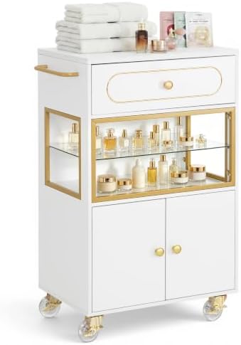 BarberPub Salon Trolley Cart with Drawer & Lockable Wheels 2077(White) by BarberPub