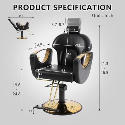 KIGOTY Salon Chair for Hair Stylist, 360° Swivel Reclining Barber Chair for Barbershop, Height Adjustable Hair Chairs, Hairdresser Braiding Styling Chairs, Beauty Spa Equipment (Modern Black) - Image 2