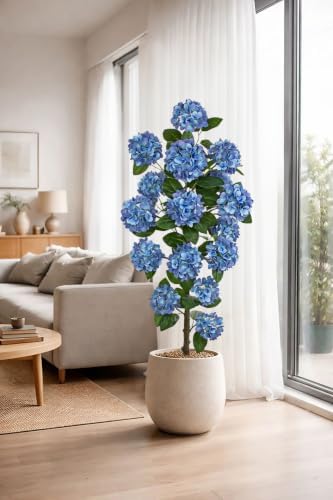 5FT Blue Hydrangea Artificial Flower Tree Large Faux Hydrangea Plant Potted - Image 4