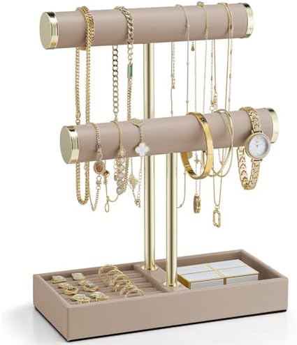 VLANDO Jewelry Organizer, 2 Tier Jewelry Bracelet Necklace Holder with Tray by VLANDO