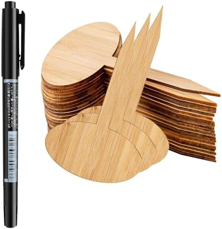 OBTANIM 75 Pack Bamboo Oval Plant Labels with A Marker Pen, Garden Markers Sign Plant Tags for Seedling Potted Herbs Flowers Vegetables by OBTANIM