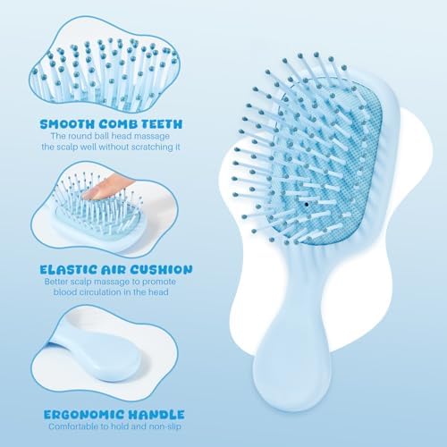 Mini Hair Bursh for Women Men and Kids, Protable Travel Size Hair Brush for Pockets Purses, Mini Detangler Brushes for All Hair Types, Small Paddle Brush for Detangling(Blue) - Image 3