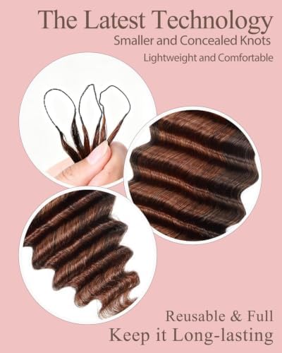 P4/30 Auburn-Chocolate Brown 18 Inch Human Crochet Hair for Black Women Feather Crochet Extensions 110g 80 Strands Resusable Miracle Look Hair Bundles Soft Lightweight Small Knots Deep Wave - Image 3