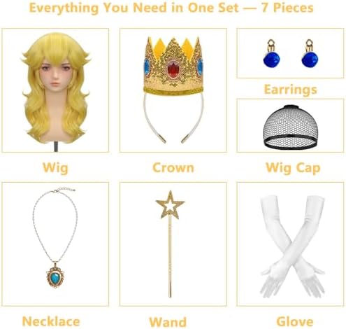 Mildiso 7pcs Girls Golden Blonde Princess Wig Kids Costume Halloween M138 - Image 2