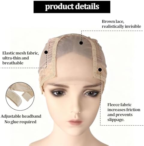 Lace Wig Cap for Women,Non-Slip Wig Cap with Velvet Grip Band, 4x5 Transparent Lace Front Glueless Wig Gripper for Keeping Wigs，Adjustable Elastic Headband（Nude） - Image 4