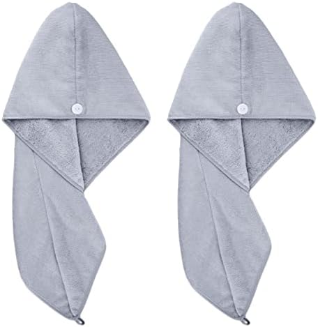 POLYTE Microfiber Hair Turban Wrap Drying Towel (12x28 Large, 2 Light Gray) by Polyte