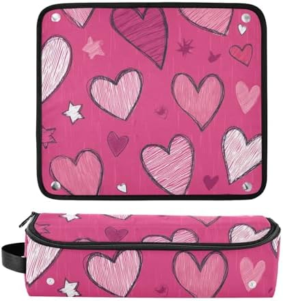 Hair Tools Travel Bag with Heat Resistant Mat Detachable 2-in-1 Curling Iron Travel Case Hot Tools Organizer for Straightener Flat Iron Hot Pink Hearts and Stars - Image 3