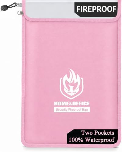Andyer 2 Pockets Fireproof Document Bag (15"x11"), Protect Values from Fire by Andyer
