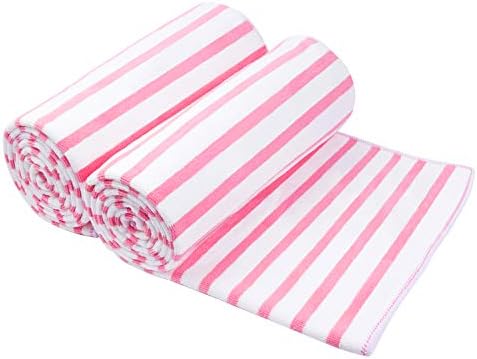 JML Microfiber Bath Towels Set, 2 Pack, 30" x 60", Stripe Pink by JML