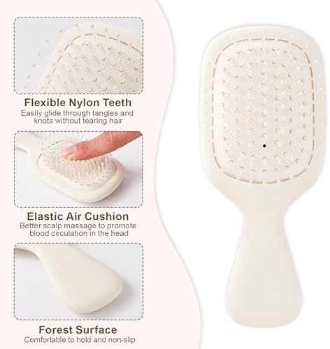 Mini Hair Bursh for Women Men and Kids, Protable Travel Size Hair Brush for Pockets Purses, Mini Detangler Brush for All Hair Types, Small Paddle Brush for Detangling (1 Pack-White) - Image 3