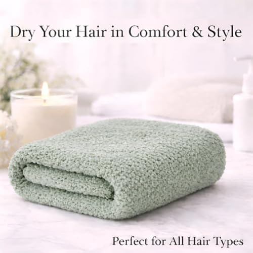 Luxury Microfiber Hair Towel Wrap for Women - Quick Dry, Super Absorbent Hair Turban, Soft & Lightweight Anti-Frizz Towel for Long, Thick & Curly Hair (Sage Green, 48" × 24") - Image 5