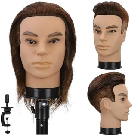 12" Barber Mannequin Head Male 100% Real Hair Mannequin Head with Human Hair Styling Practice Doll Head for Practicing Haircut & Hairdresser Manikin Doll Head With Free Clamp Stand(Without beard4#) by Unknown
