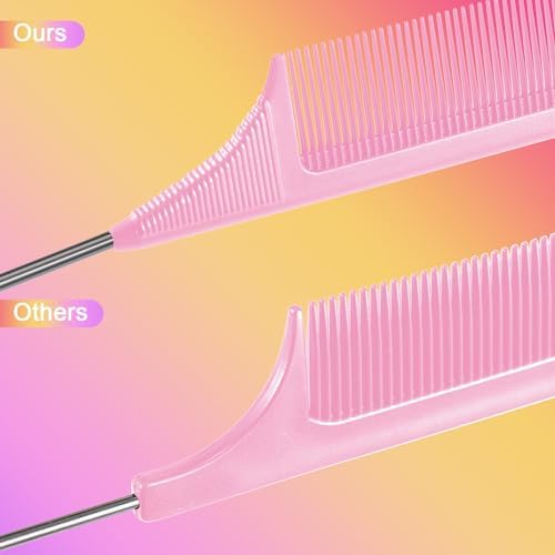 Leinuosen 3 Pack Rat Tail Comb Carbon Fiber,Black, Pink, White - Image 3