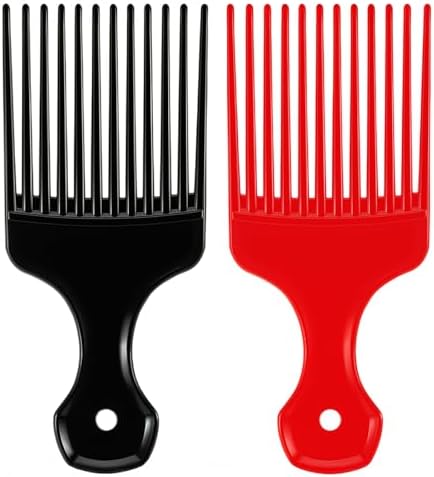 SIMPOR 2 Pcs Hair Pick Comb Wide Tooth Lift for Hair Styling Detangling, Plastic Afro Pick for Women Men, Fist Picks for Curly and Afro Hair (Black, Red) by SIMPOR