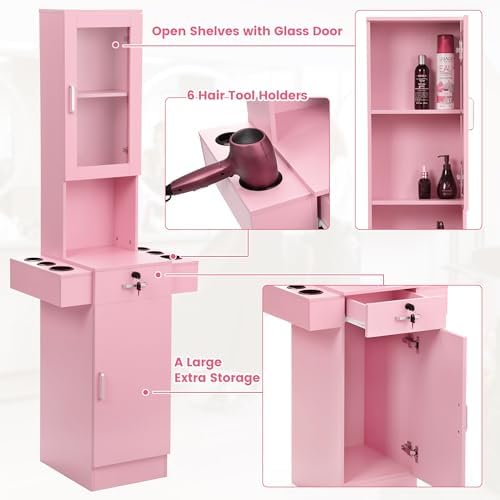 RESHABLE Salon Station for Hair Stylist,Hair Styling Storage Cabinet,Pink - Image 6