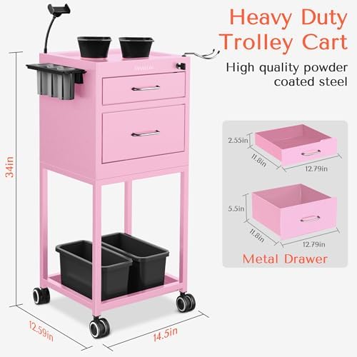 TASALON Wheeled Lockable Metal Salon Cart with Drawers & 2 Magnetic Bowls - Image 2