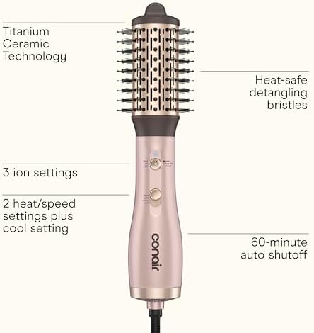 Infiniti PRO CONAIR 2" Frizz Free Round Air Brush, Hot Brush with Titanium Ceramic Technology, Ionic Control, and Detangling Bristles for Gentle Drying and Added Shine, Rose Gold - Image 2