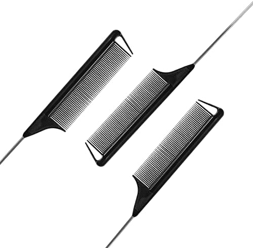 Rat Tail Combs Set: 3-Pack Teasing Styling Combs with Long Steel Pins for Women, Parting Combs for All Hair Types (Black) - Image 3