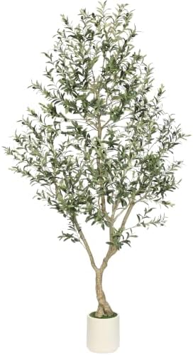 LYERSE Faux Olive Tree 8ft with Sturdy White Planter, Fake Olive Tree 8ft by Home