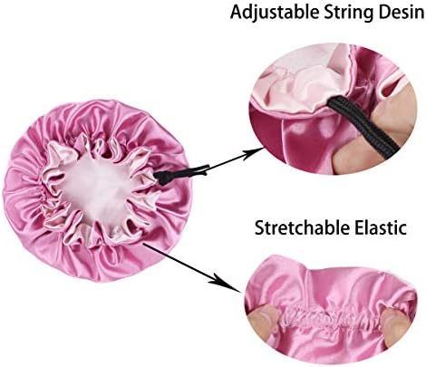 Kids Satin Bonnet Sleeping Cap Adjustable Silky Bonnet Double Layered Reversible Hair Bonnet Silky Night Hat for Toddler Child Baby - Image 4