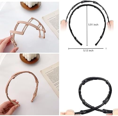 3Pcs+1 Retractable Pocket Headband,No Slip Foldable Hairband with Teeth, Fashion Portable Adjustable Hair Hoop with 1 Plastic Storage Bag for Washing Makeup Travel Outdoor-2Brown1White1Organizer - Image 5