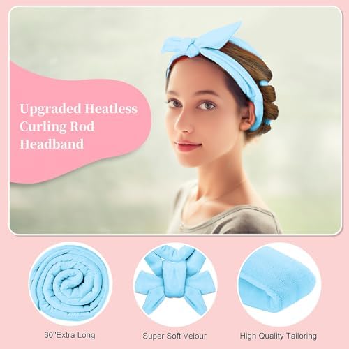 Heatless Curling Rod Headband, 60 Inch Extra Long, Blue - Image 5