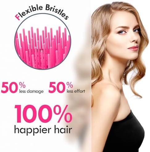 2 Pack Vented Detangling Hair Brush - Detangler Hairbrush with Soft Bristles for Effortless Tangle Free -Ideal for Natural Curly Straight Wet Dry Damaged Hair for Women Men Kids - Magenta - Image 3