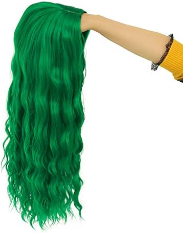 Long Curly Wavy Green Wig for Women Middle Part Costume Cosplay Wig Synthetic Hair Replacement Wig - Image 5