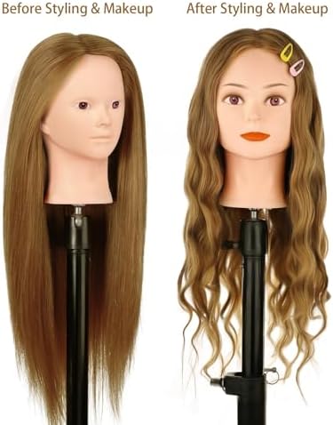 26"-28'' Mannequin Head with 90% Human Hair, Maniquine Maniquins Head Real Hair for Cosmetology Training Mannequin Head Manican Manikin Doll Head for Hair Styling Braiding Makeup Practice (No Makeup) - Image 3