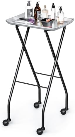 OmySalon Salon Tray on Wheels Folding Color Trays for Salon, Aluminium Tattoo Tray Rolling Trolley Cart Mobile Hair Cart for Cosmetology Stylist Hairdresser, Beauty Spa Service Storage Station - Image 2