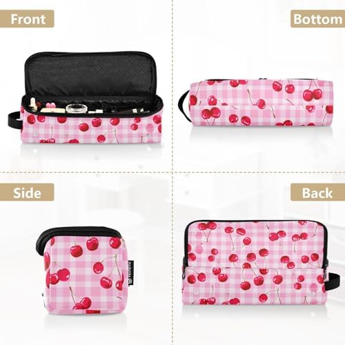 Hair Tools Travel Bag with Heat Resistant Mat Detachable 2-in-1 Curling Iron Travel Case Hot Tools Organizer for Straightener Flat Iron Pink Juicy Checkered Cherry - Image 5