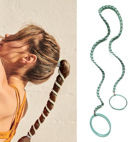 Elastic Hair Bands for Women, 25" No Tangle Spiral Hair Ties Damage-Free Ponytail Holders Wrap for Thick Long Hair Motorcycle Hair Accessories for Sports- Bike Riding Swim Skiing- Aqua/Gray by Unknown