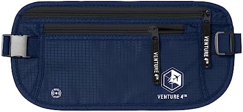 VENTURE 4TH Travel Money Belt, RFID Blocking Passport Holder - Navy Blue by VENTURE4TH