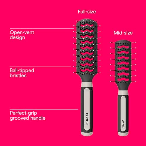 Conair Hair Brush Set, Grip & Lift Vent, Full-Size & Mid-Size, Black - Image 3