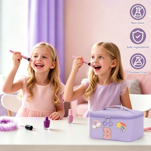 OCHEAL Initial Makeup Bag,Purple Travel Makeup Organizer Case Beauty Toiletry Cosmetic Bag with Rainbow, Trendy Stuff Personalized Gifts for Women and Girls-B - Image 2
