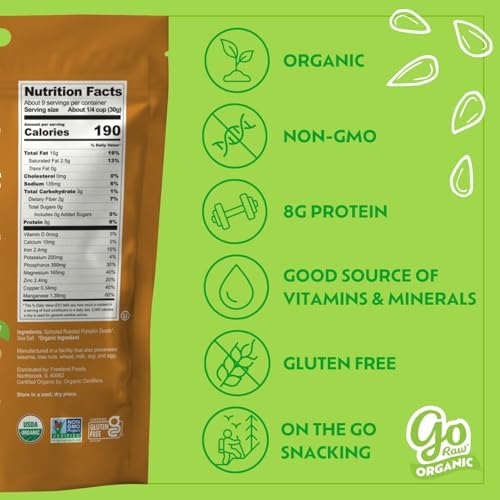 Go Raw Organic Sprouted Pumpkin Seeds - Dry Roasted Salted Pepita Snack - Image 2