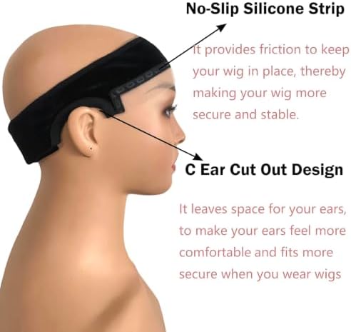 Lace Wig Grip Band with Ear Cut Out for Women Adjustable Velvet WigGrip Band for Glueless Wig, Wig Band with Non-Slip Silicone Strip Natural Lace Edge (Black) - Image 4