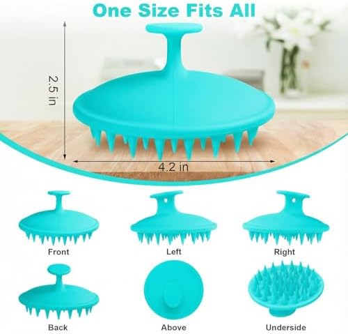 Meartchy Silicone Scalp Massager Shampoo Brush, Scalp Brush for Hair Growth & Dandruff Removal, Hair Scrubber Scalp Stimulator Exfoliator Brush with Soft Bristles for Wet Dry Scalp Care (Lake Blue) - Image 2