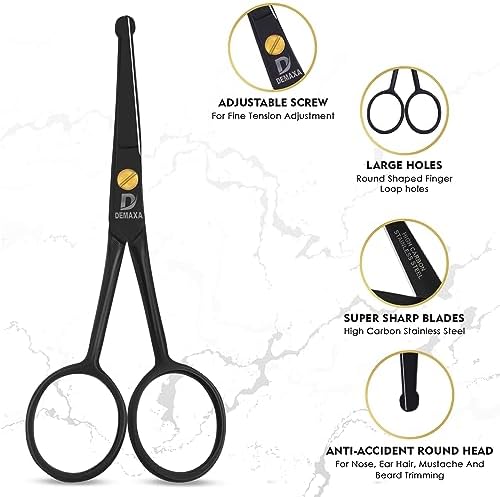 DEMAXA 4.5" Round Tip Safety Mustache Scissors Beard Scissors with 1 Mustache Comb, 1 Beard Comb & Soft Pouch – Best Facial Hair Shears for Beard Mustache Trimming Nose & Ear Hair - Image 5