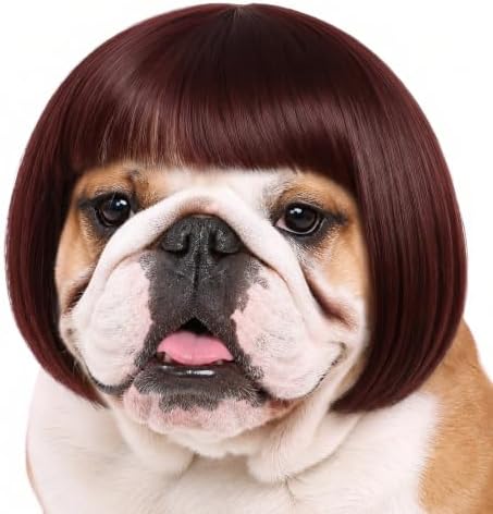 Funny Dog Wig, Short Straight Hair Pet Costume with Bangs for Halloween by DoraBridal