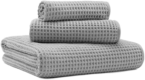 MICROFI New Microfiber Waffle Bath Towels, 3 Pieces, Oversized, Soft, Absorbent, Fast Drying, Lint Free, Includes Bath, Face and Hand Towels 430 GSM by Unknown