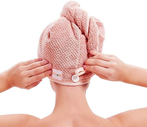 M-bestl 2 Pack Hair Drying Towels, Hair Wrap Towels, Absorbent Microfiber Hair Towel Turban with Button Design to Dry Hair Quickly(Coffee& Pink) - Image 3