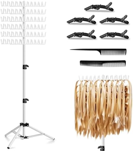 Braiding Hair Rack Standing Hair Extension Holder Hanger, 144 Pegs Hair Divider Rack for Braiding Hair Separator Stand Display Stand (white) by Eastdone