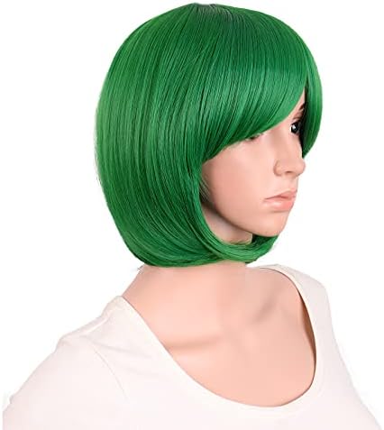 MapofBeauty 12 Inch Women Short Straight Cosplay Party BOB Wig, Grass Green - Image 3