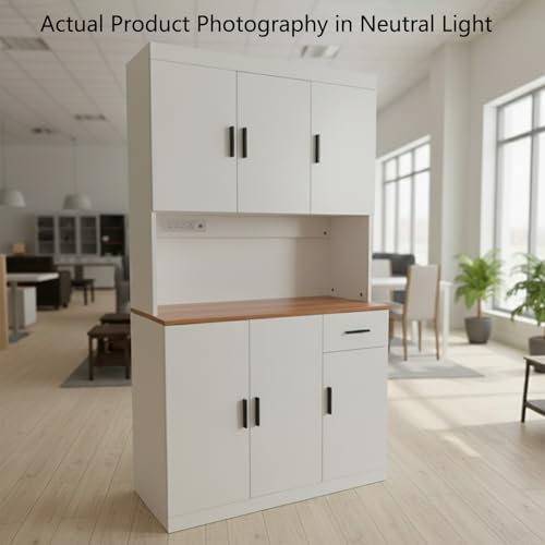 DIYART 71 Inch White Pantry Cabinet with Power Outlet, Heavy-Duty Freestanding Kitchen Storage Organizer with Reinforced Frame, Pantry Hutch for Kitchen, Dining Room, Laundry Room - Image 3