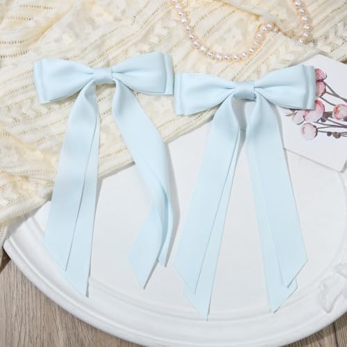 6PCS Blue Hair Bows, Large Ribbon Bow Hair Clips for Girls Women Cute Ponytail Holder Accessories for Toddlers Kids Teens - Image 7