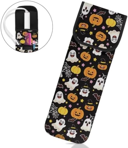 Flashideas Halloween Pumpkin Ghost Flat Iron Case Heat Resistant Neoprene Curling Iron Cover Bag with Pocket Curling Iron Organizers and Storage for Flat Iron, Straightener, Curling Wand/Curling Iron - Image 2
