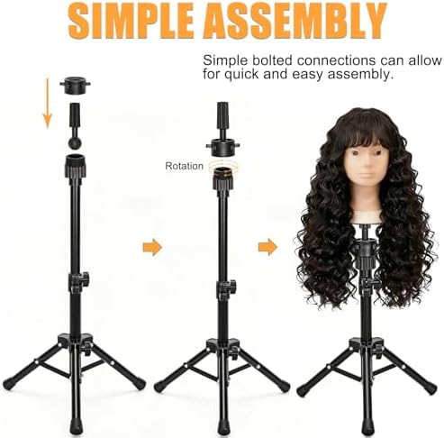25" Mini Wig Stand Tripod, Adjustable Metal Mannequin Head Stand - Image 3