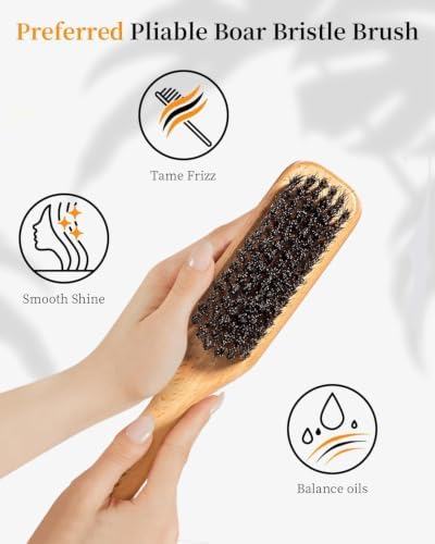 Slick Back Hair Brush, Hair Wax Stick Set - Boar Bristle Brush for Fine to Medium Hairs - Smooth Flyaways, Frizz & Baby Hairs, Sleek Ponytails Buns Updos - Image 6